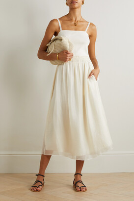 【関税＆送料込み】Off-White Viscose Blend Dress Vince Smocked Lenzing Ecovero-blend Voile And Tencel Lyocell